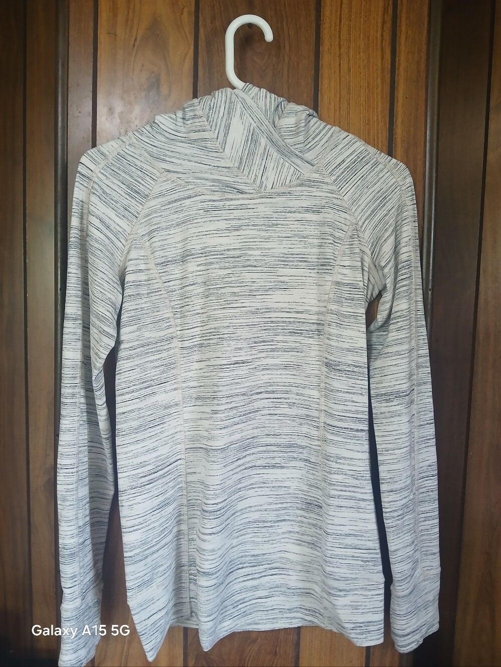 lululemon athletica Heathered Light Gray Hoodie with Navy Pinstripes
